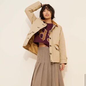 Women's Beige Utility Jacket with Brown Collar